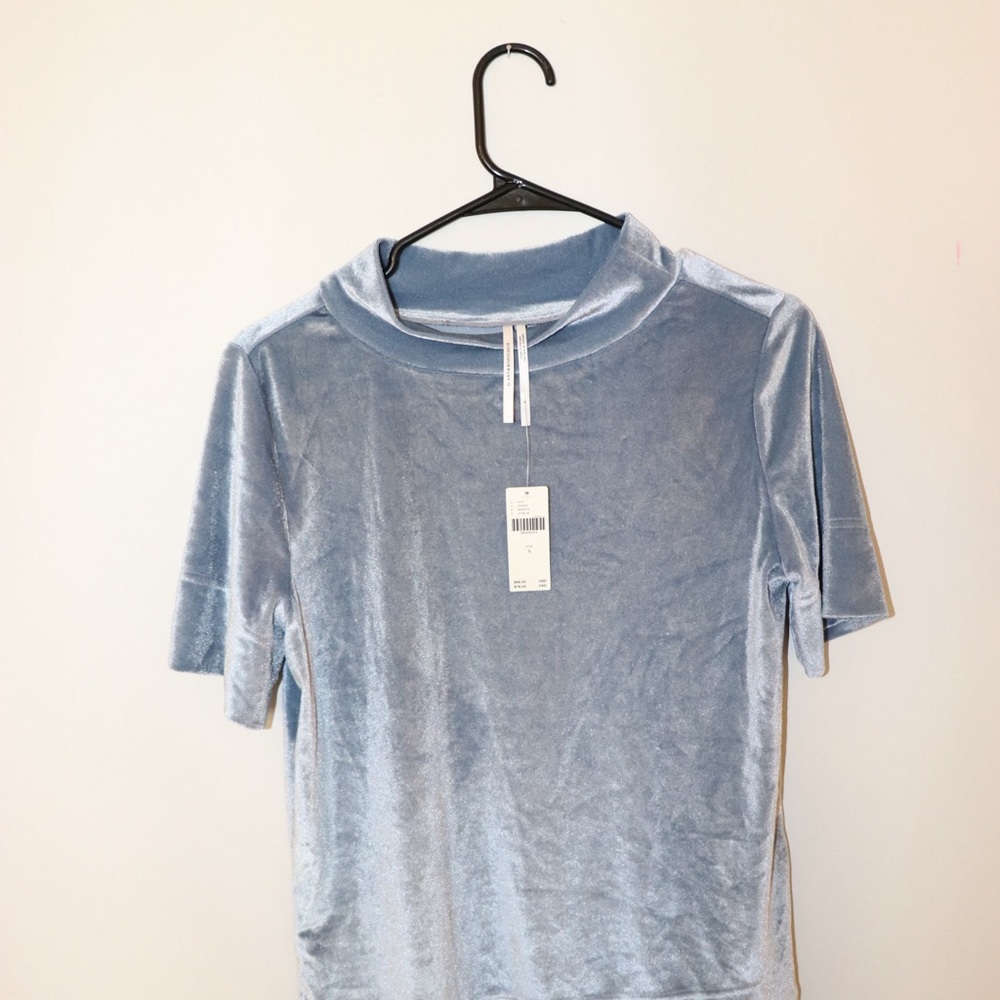 Anthropologie Light Blue Velvet Short Sleeve Top